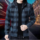 Garson - hochwertige strickjacke mit karierter kapuze – Blau