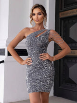 Lumivana™ – Glitzerndes Pailletten Party Kleid – Grau