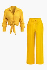 Amber | Luftiges Zweiteiler-Set mit Bluse und weiter Hose – Senfgelb