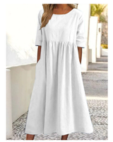 Elegantes Baumwoll-Leinen Kleid mit praktischen Taschen – Weiß