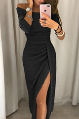 Bethney - Glamouröses schulterfreies Damenkleid – Schwarz