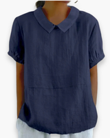 Damen Entspannte Kurzarmbluse | Elegant – Marineblau