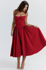 Cheri - rückenfreies Midi-Sling-Kleid für Damen – Rot