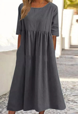 Elegantes Baumwoll-Leinen Kleid mit praktischen Taschen – Dunkelgrau