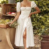 Lucía - Geblümtes Kleid mit Puffärmeln – Weiß