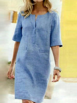 Rieke – Sommerliches Shiftkleid mit V-Ausschnitt – Himmelblau