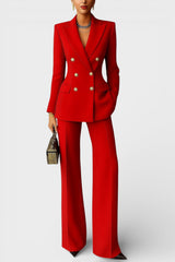 Kalyn – Zweireihiger Blazer Und Hose Mit Weitem Bein – Rot