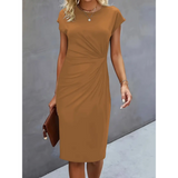 Elegantes Midi-Kleid Damen Kurzarm – Business & Anlass – Khaki