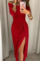Bethney - Glamouröses schulterfreies Damenkleid – Rot