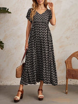 Aganietta - Neues Vintage-Kleid mit V-Ausschnitt aus Leinen und Baumwolle – Grün