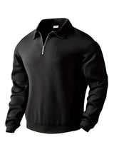 Finn | Geometrisches Design Vintage Reißverschluss Pullover – Schwarz