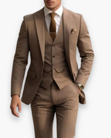 Herren Anzug 3-teilig Slim Fit | Klassisch & Elegant für Hochzeitsgäste – Kamelbraun
