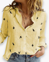 Damen Elegante Bluse | Klassischer Kragen, Langarm – Gelber Vogel