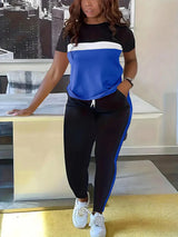 Fotini - Sommer Modischer Kontrastreicher Bunter Sportlicher Anzug – Blau