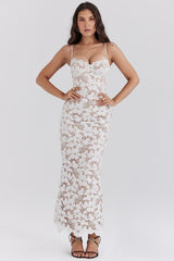 Maddie | Lange Korsett-Spitzenkleid – Blanc