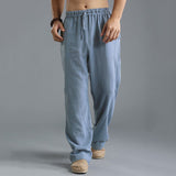 Ethan - Freizeithose mit Kordelzug aus Leinen – Blau