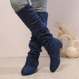 Overknee Stiefel Damen | Schlupfform mit Niedrigem Blockabsatz – Blau