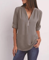 Valeria - Bluse mit Reißverschluss – Grau