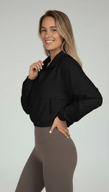 Nancy | Leichte Quarter-Zip Windbreaker-Jacke – Schwarz