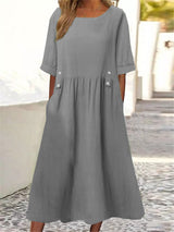 Clara - Midikleid mit Knöpfen in der Taille – Grau