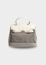 Große Canvas Tasche Damen – Vegane Leder Shopper mit Reißverschluss – Grauweiß