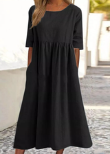 Elegantes Baumwoll-Leinen Kleid mit praktischen Taschen – Schwarz