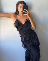 Aliza Ruffled Maxi Dress | Elegante, Bequeme und Zeitlose Maxi-Kleid für Vielseitige Anlässe – Schwarz