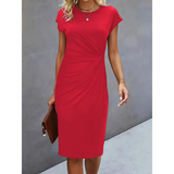Elegantes Midi-Kleid Damen Kurzarm – Business & Anlass – Rot