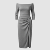 Damen Kleid | mittellange Form mit schulterfreiem Oberteil – Grau