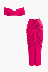 Desiree | Elegantes Off-Shoulder-Set mit Drapierung – Heißes Rosa
