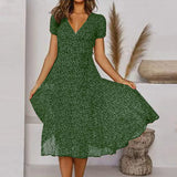 Melisaria – Elegantes Kleid mit Blumenmuster – Grün