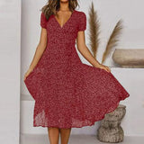 Melisaria – Elegantes Kleid mit Blumenmuster – Dunkelrot