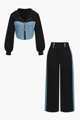 Hope | Sportliches Zweiteiler-Set mit Denim-Details – Schwarz