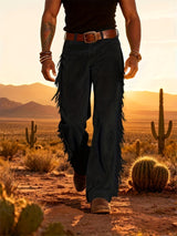 Altan – Lässige Retro Westernhose Mit Fransen – Schwarz