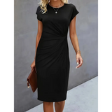 Elegantes Midi-Kleid Damen Kurzarm – Business & Anlass – Schwarz