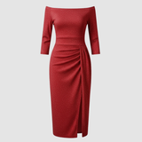 Damen Kleid | mittellange Form mit schulterfreiem Oberteil – Rot