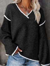 Ginny – Lässiger Pullover Mit Langen Ärmeln Und V-Ausschnitt – Schwarz