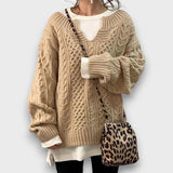 Marielle – Strickpullover mit V-Ausschnitt – Beige