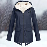 Schlichte wind- und wasserdichte jacke mit kapuze und verdickung – Dankelblau