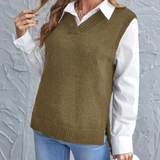 Zarter Strick-Weste mit V-Ausschnitt - Faye – Khaki