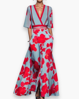 Damen Elegantes Festliches Kleid mit Ärmeln | Maxi – Rot Blau