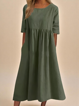 Linnea | Leichtes Baumwollkleid – Grün