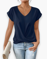 Damen Elegantes Twist Front Top | V-Ausschnitt – Marineblau