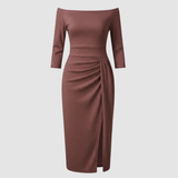 Damen Kleid | mittellange Form mit schulterfreiem Oberteil – Braun