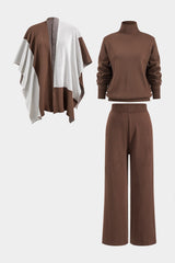 Elara | Elegantes Strick-Set mit Cape & Wide-Leg-Hose – Kaffee