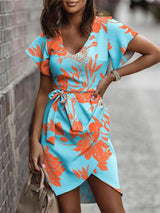 Brenda - Vielseitiges elegantes Sommerkleid für jede Gelegenheit – Blau - Orange