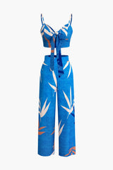 Bailey | Zweiteiler mit Knoten-Top & Bambusprint-Hose – Blau
