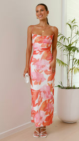 Ashley - Geblümtes Maxikleid – ORANGE