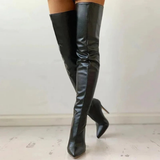 Damen-Overknee-Stiefel mit Absatz | spitze schuhform – Schwarz
