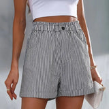 Gestreifte High-Waist Sommer-Shorts mit Taschen – Leicht & Elegant – Schwarz